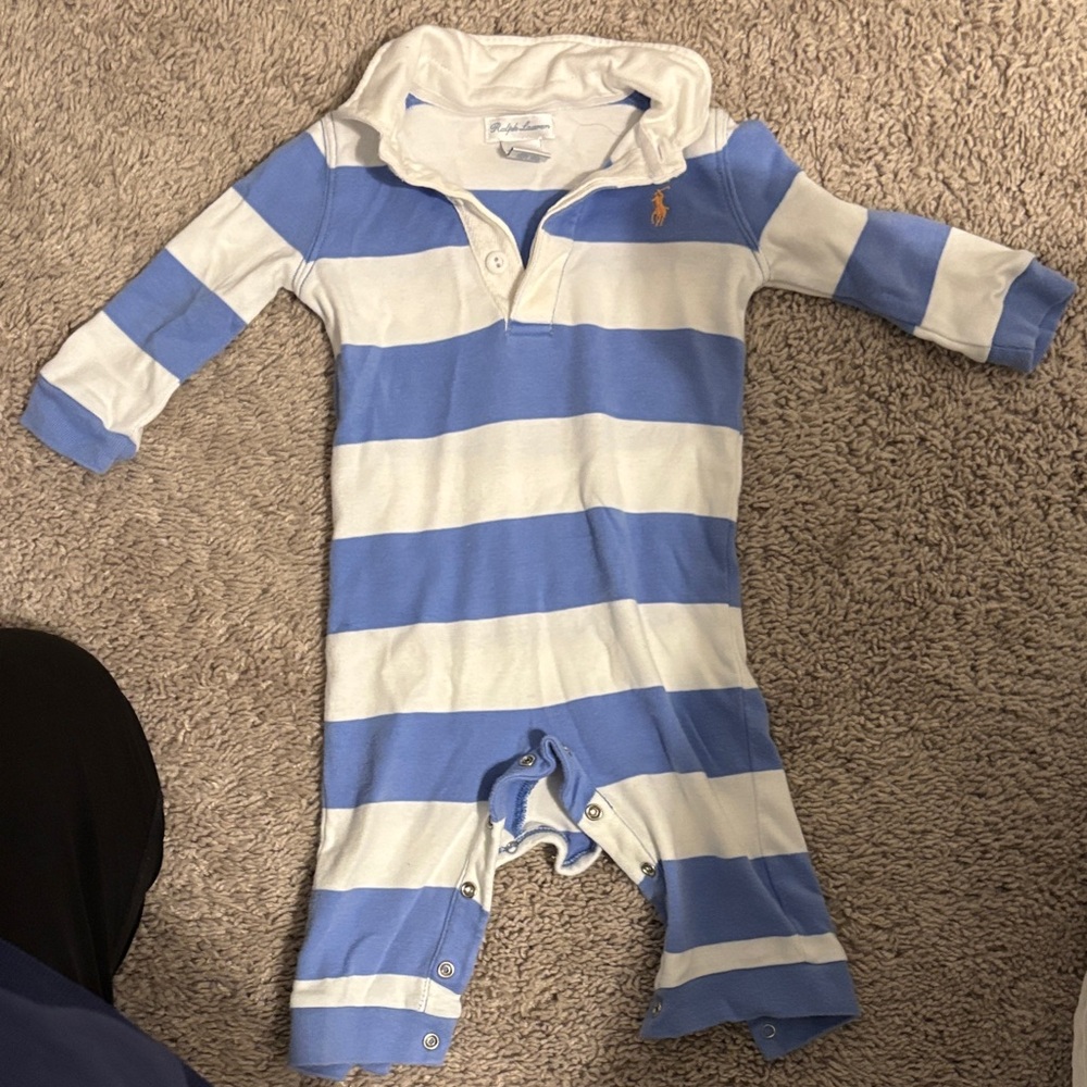 Blue and White Striped Kids One Piece